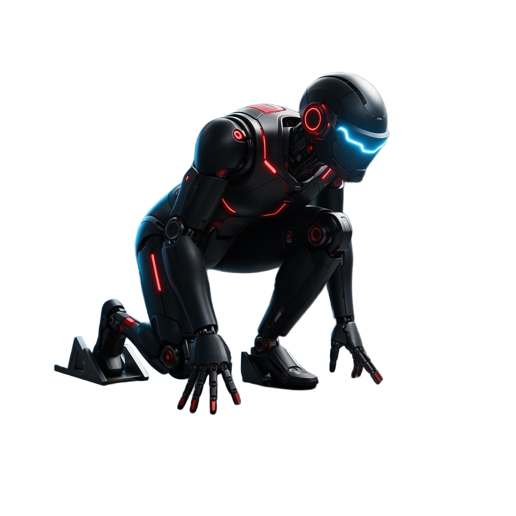 LaneZero robot mascot in starting block stance